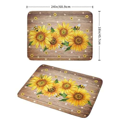 Sunflower Bee Dish Drying Mat for Kitchen Counter Home 18x24 Inch Wood Barn Microfiber Drainer Rack Mats Washable Absorbent Dish Dry Pad
