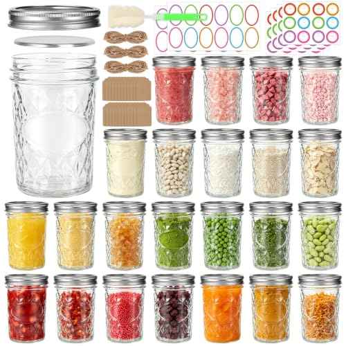 8oz 24 Pack Glass Mason Jars with Airtight Silver Lids and Bands (24 Count)