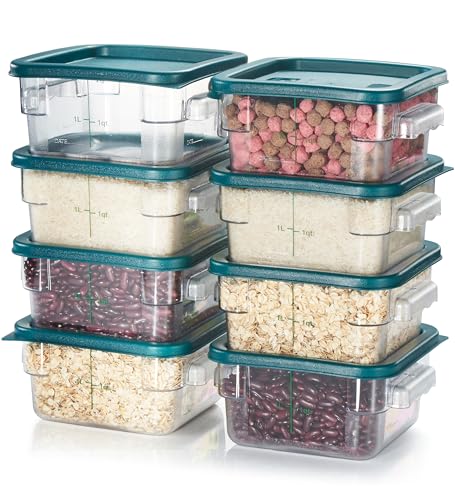 8 Pack 2 Qt NSF Clear Polycarbonate Food Storage Containers with Green Lids (8 Count)