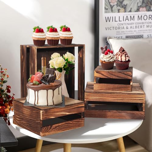 6 Piece Rustic Wood Buffet Risers with Mini Signs for Dessert Table (6 Count)