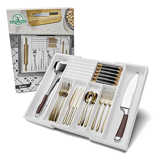 Silverware Drawer Organizer Bamboo Knife Organizer Drawer Insert Expandable Utensil Holder for Kitchen Drawer Flatware Holder W12.8
