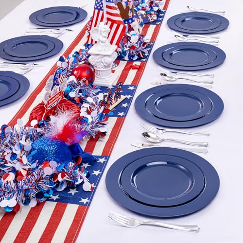 60PCS Blue Plastic Plates (30 Count)