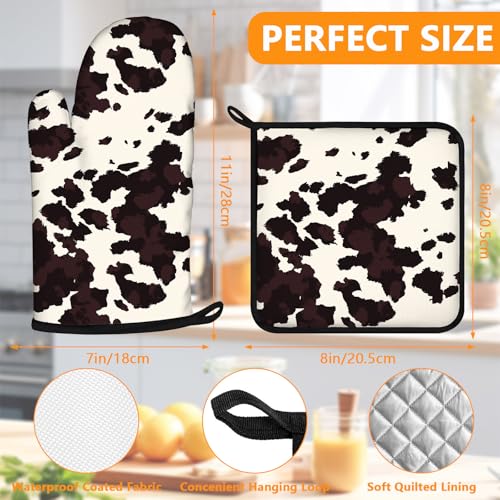 Black Cow Print Oven Mitts and Pot Holders Sets 4Pcs
