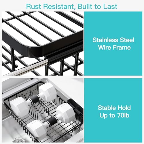 Black Dish Drying Rack Over the Sink with Utensil Holder