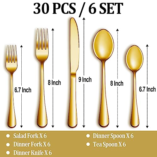 30 Pcs Gold Silverware Set Service for 6 (30 Count)