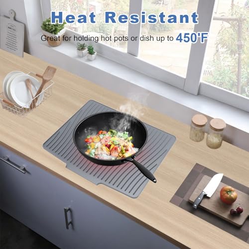 Silicone Dish Drying Mat with Drain Lip 23.6'' x 17.9'' Non