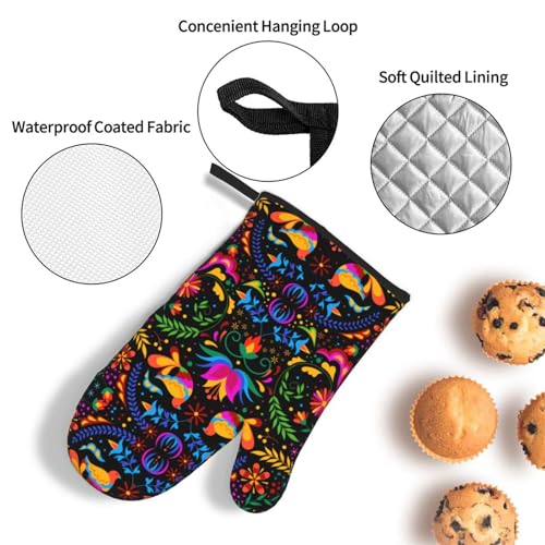 Mexican Floral Oven Mitts and Pot Holders Sets of 3 Colorful Flower (3 Count)
