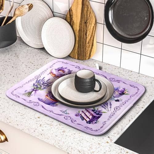 Purple Dish Drying Mats for Kitchen Counter Washable Drying Pad Absorbent Coffee Mat