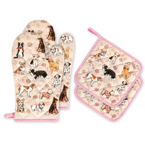 Cute Dog Oven Mitts and Pot Holders Set (4 Count)