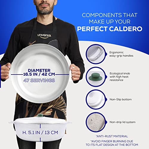 17 QT / 16 Liter) Caldero Pot with Lid, Large Cast Aluminum Rice & Cooking Pot, 47 Cup Capacity for Catering, Restaurants, Soups, Stews, Frying & Large-Batch Cooking