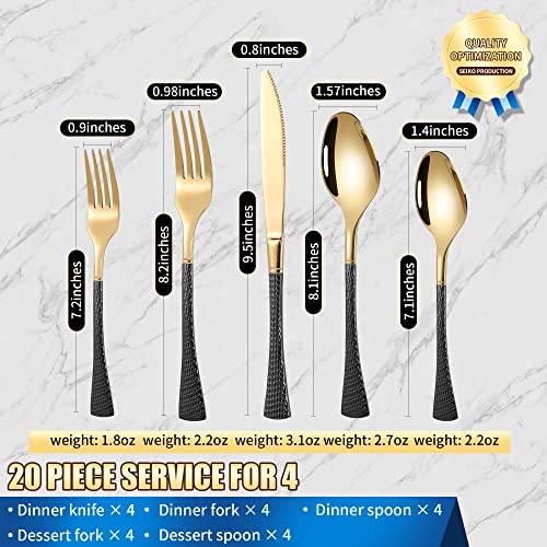 Hammered Black Gold Silverware Set (20 Count)