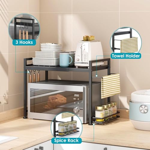 Expandable Microwave Stand Kitchen Countertop Organizer With Storage