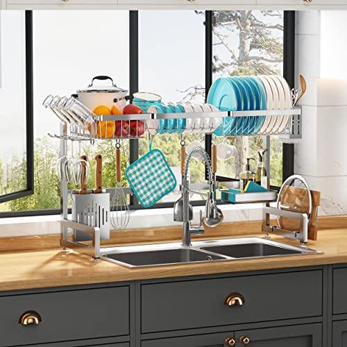 Over The Sink Dish Drying Rack with Cup and Utensil Holder