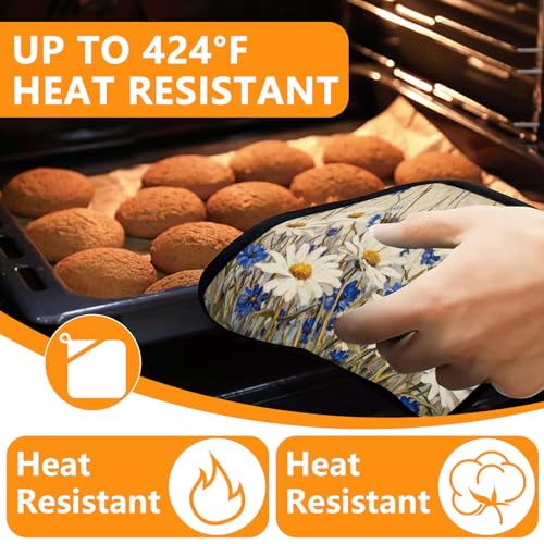 Daisy Flowers Oven Mitts and Pot Holders Sets 4Pcs