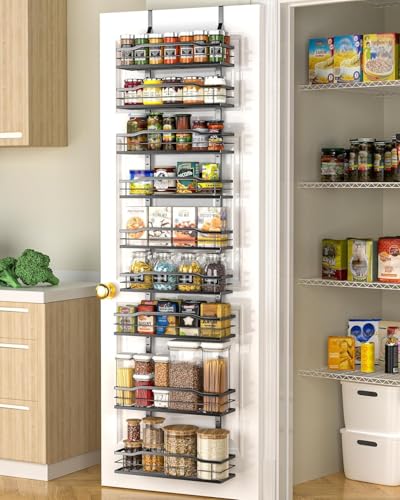 12.2"(W) Narrow 9-Tier Over The Door Pantry Organizer, Pantry Organization and Storage, Black Hanging Basket Wall Spice Rack Seasoning Shelves, Home & Kitchen
