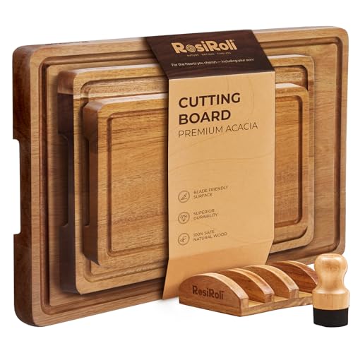 Acacia Cutting Board Set of 3 with Stand for Kitchen Prep (3 Count)