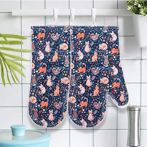 Oven Mitts with Transparent Clear Silicone Shell and Nice Cat Printing (2 Count)