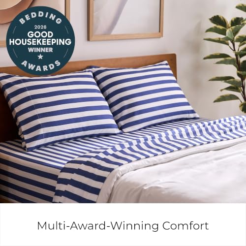 Iconic 4-PC, Ultra Soft Sheet Set (King, Oxford Stripe Blue Nova)