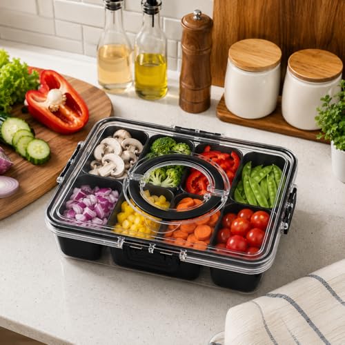 Divided Serving Tray with Lid and Handle
