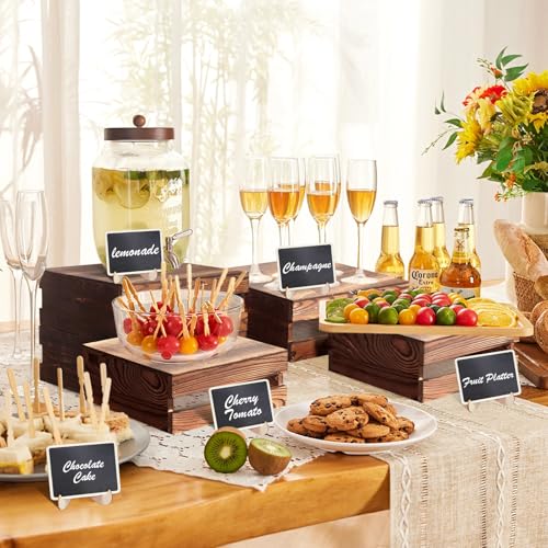 6 Piece Rustic Wood Buffet Risers with Mini Signs for Dessert Table (6 Count)