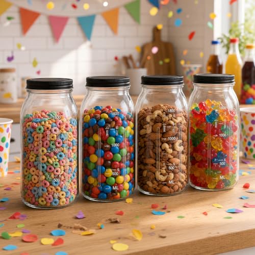 64 oz Large Plastic Mason Jars with Airtight Lids Wide Mouth (4 Count)
