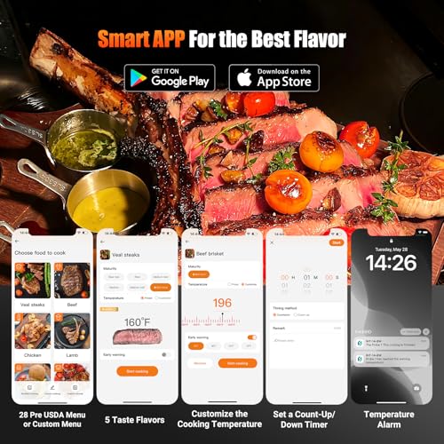 4 Probe WiFi Wireless Meat Thermometer with 360°Readable LCD Standalone Base