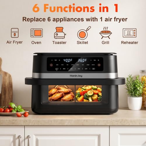 12QT Dual Basket Air Fryers with Dvider & 50PCS Paper Liners