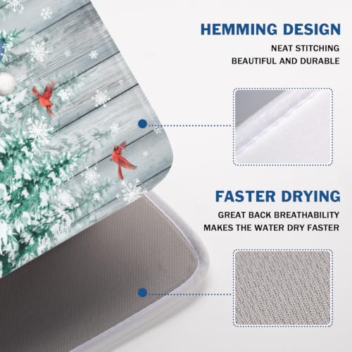 Winter Gnome Dish Drying Mat Pine Tree Dishes Pad 18"x24" Microfiber Absorbent Fast Dry Drainer Rack Mats Protector for Kitchen Countertop