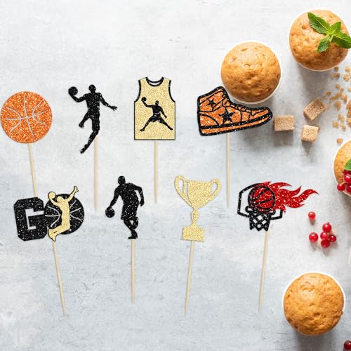 24 Pack Basketball Cupcake Toppers Basketball Player Apparel Cupcake Picks Baby Shower Players Sports Theme Birthday Party Cake Decorations Supplies (24 Count)