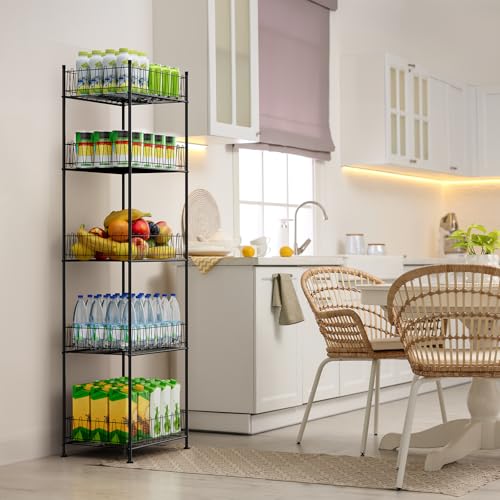 5 Tier Water Bottle Storage Rack Freestanding Metal Water Bottle Holder Shelf Organizer Drink Beverage Soda Can Organizer Storage Rack Bottled Water Stand for Floor Pantry Kitchen Food Storage