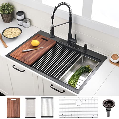 33 Inch Black Drop In Kitchen Sink