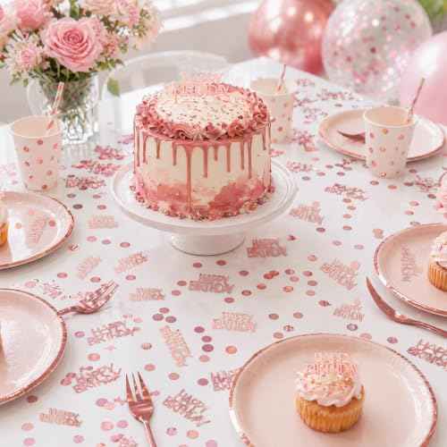 Rose Gold Happy Birthday Confetti for Table Decorations