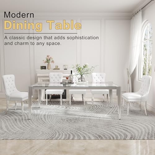 78'' Modern Glass Dining Table for 6