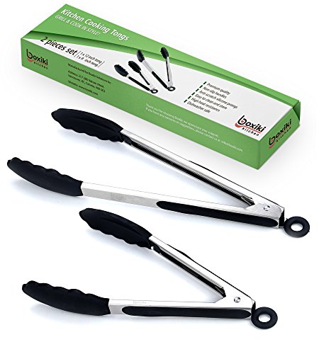 Kitchen Tongs for Cooking with Silicone Tips by Boxiki Kitchen