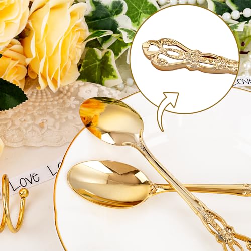 150PCS Gold Plastic Spoons 8.1inch Vintage Soup Spoons for Wedding (150 Count)