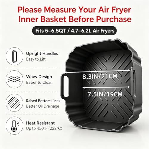 2 Pack Square Silicone Air Fryer Liners (2 Count)