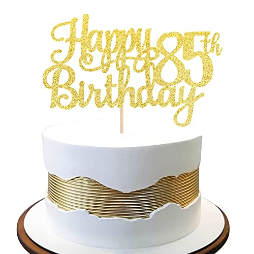 1 PCS Happy 85th Birthday Cake Topper Gold Glitter Cheers to 85 Years Birthday Cake Pick 85 Fabulous Cake Decoration for Happy 85th Birthday Theme Party Decorations Supplies