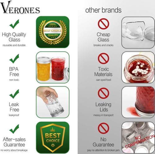 Mason Jars 15 PACK 8 OZ Canning Jars Jelly Jars With Regular Lids (15 Count)