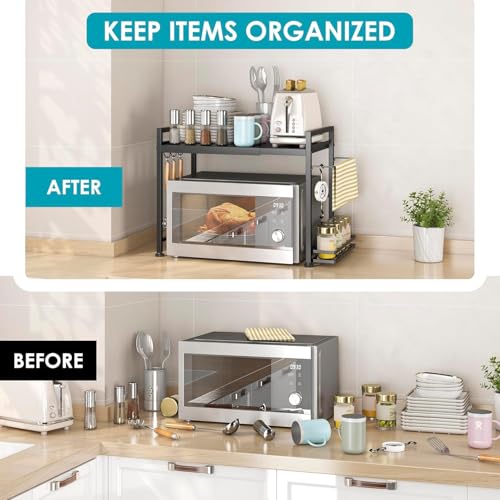 Expandable Microwave Stand Kitchen Countertop Organizer With Storage