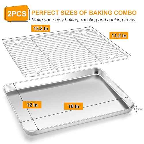 16x12 Inch Stainless Steel Baking Sheet with Wire Cooling Rack Set (4 Count)