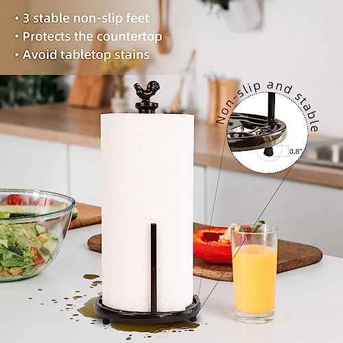 Cast Iron Rooster Paper Towel Holder for Kitchen Countertop
