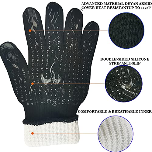Mitts Oven Gloves with Fingers BBQ Heat Resistant Gloves Oven Gloves 1472℉ 14Inch Cut Resistant Cooking Grill Gloves Silicone Non (2 Count)