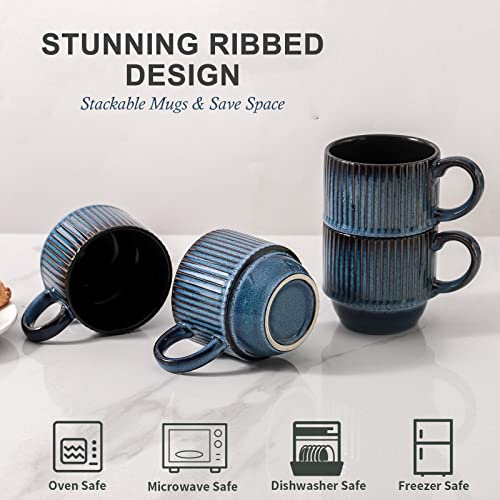 Navy Coffee Mugs Porcelain Set of 4 with Rack (4 Count)