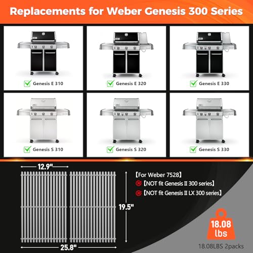 9.5MM Thick 19.5" Grill Grates for Weber Genesis 300 Series
