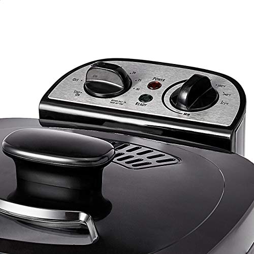 2.1-Qt (2.0L) Electric Deep Fryer with 8-Cup Oil Capacity, Adjustable Temperature Control, Timer, Easy Draining Removable Basket, Viewing Window, 1500W, Black