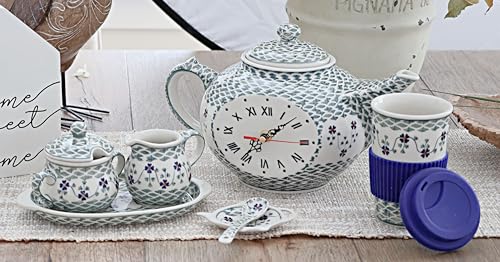 Blue Rose Polish Pottery Sage Floral Sugar & Creamer with Tray