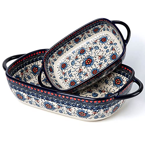 Baking Dish Ceramic Baking Pan Blue Casserole Dish Rectangular Baking Set 2pcs Bakeware Sets Single Serving Size Lasagna Pan Baking Dishes for oven