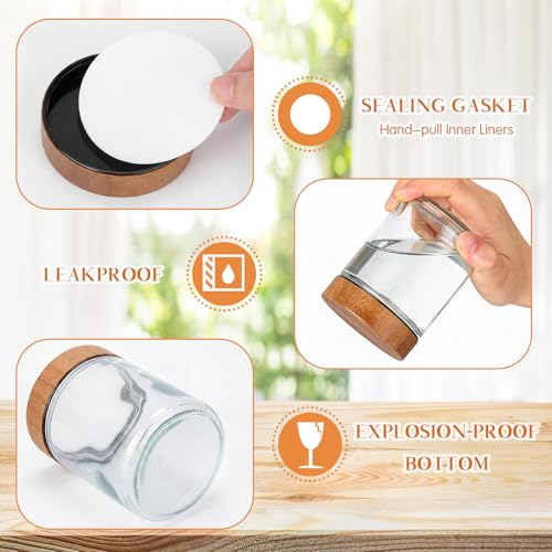 24 Pcs 8oz Glass Jars with Lids Empty Small Glass Containers and Inner Liners Reusable Cosmetic Jars Round Airtight Bottles with Plastic Wood Grain Lids for Travel (24 Count)