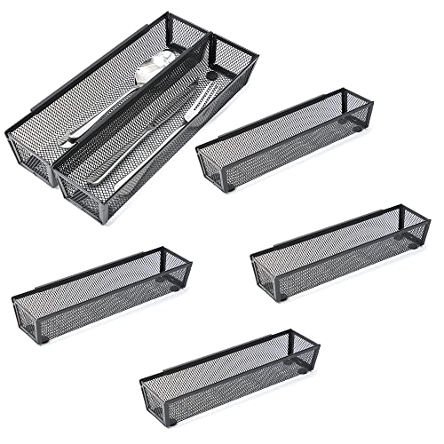 6 Pack Black Silverware Drawer Organizer Kitchen Drawer Utensil Cutlery Tray Office Supplies with Inter (6 Count)