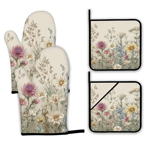 Vintage Wildflowers Oven Mitts and Pot Holders (4 Count)